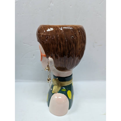Large Ceramic Fruit lady headvase planter Multi 9" tall LEMON LUSH spectacles