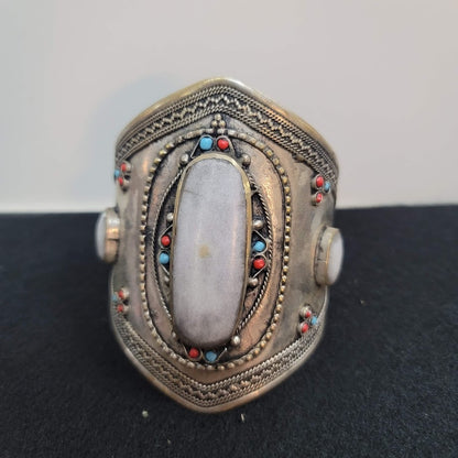 Cuff bracelet Kuchi Tribal Stone Alpaca Silver Turkmen Afghan Ethnic Boho