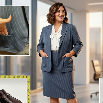 Vintage Blue Pinstripe Skirt Suit Set 90s Career Chic Plus Size 1X