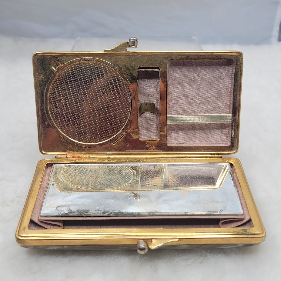 Vintage 1950s Marbled Celluloid Vanity Handbag Compact Clutch MCM Glamour