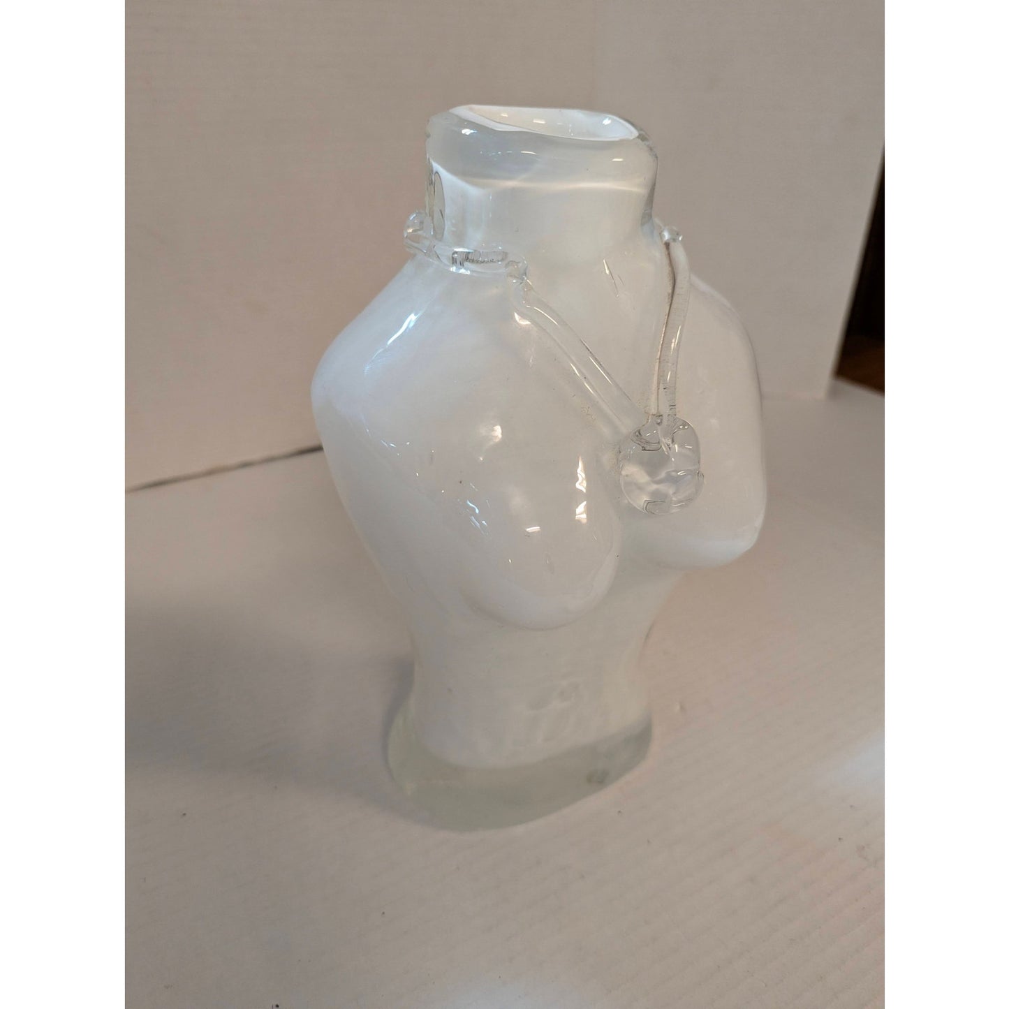 Vintage Y2K Frosted Glass Female Bust Torso Vase Clear Necklace Statue 10"
