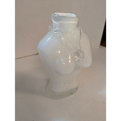 Vintage Y2K Frosted Glass Female Bust Torso Vase Clear Necklace Statue 10"