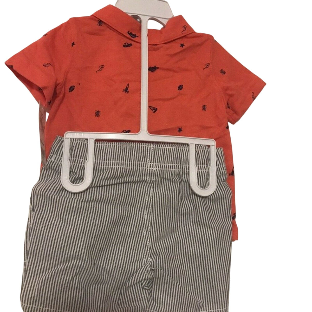 NWT Carters Nine Month Orange Dinosaur Collared Shirt Striped Shorts 2 Pc. Set