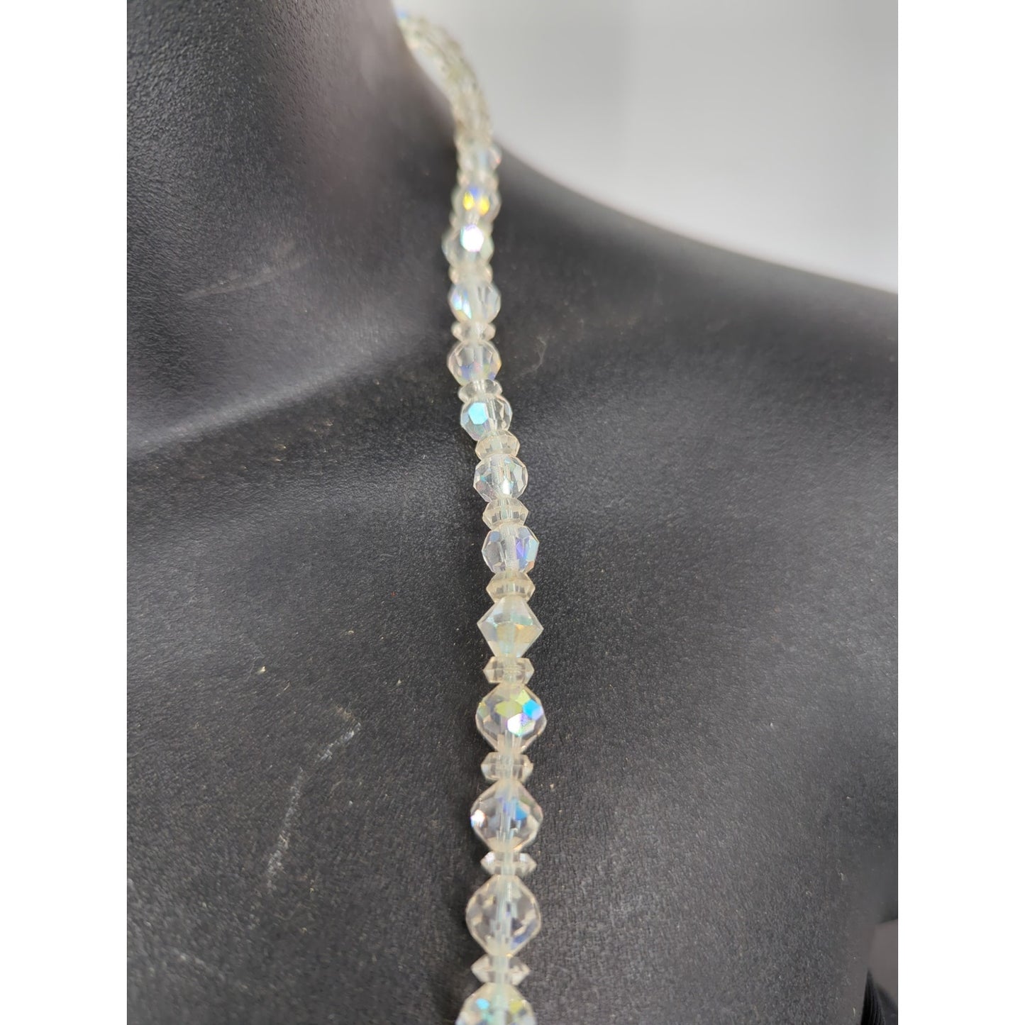Vintage Beaded Toggle Clasp Statement Necklace Light Blue Gold Tone Bohemian