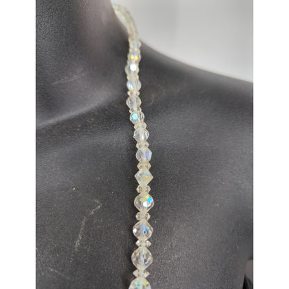 Vintage Beaded Toggle Clasp Statement Necklace Light Blue Gold Tone Bohemian