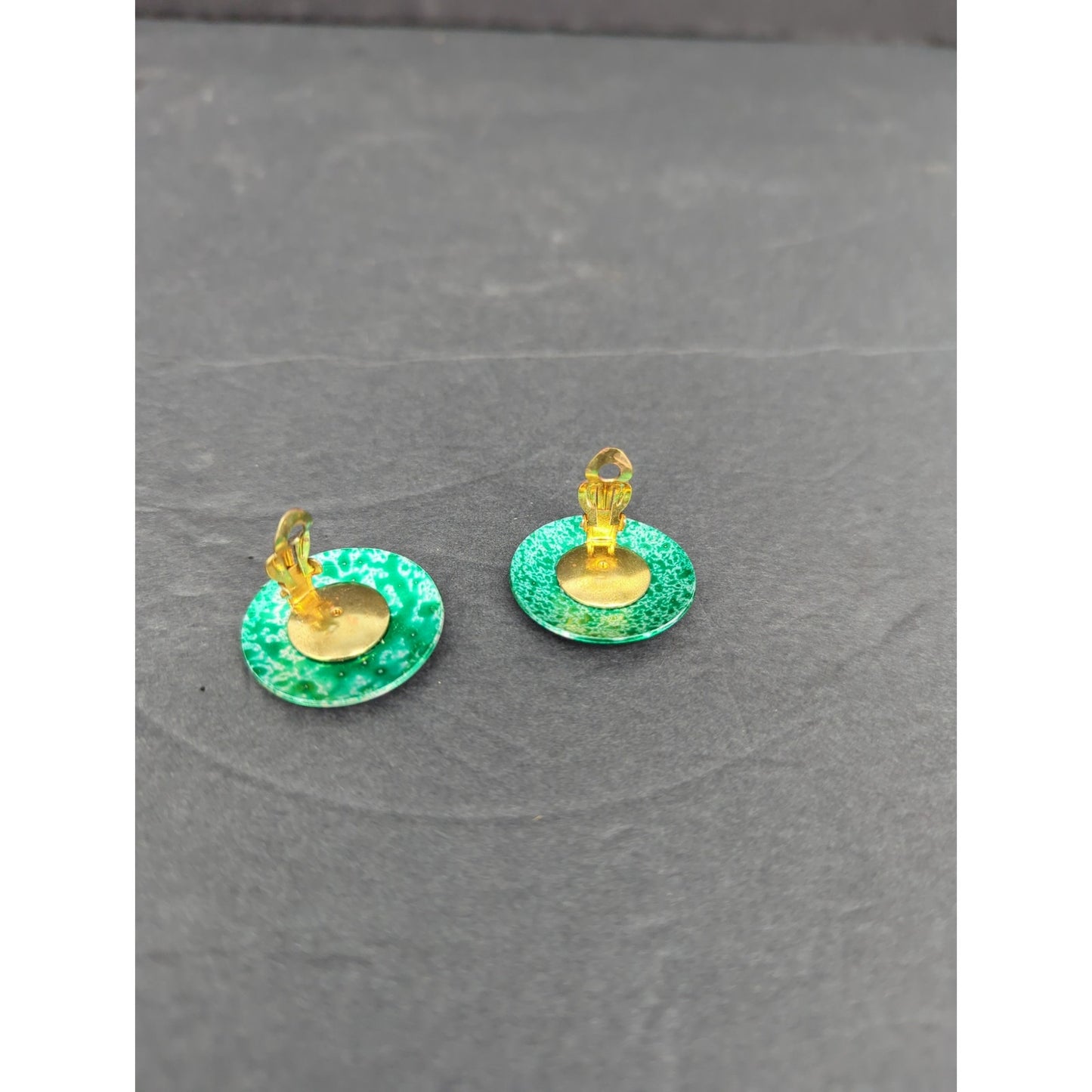Vintage West Germany Hand Painted Enameled Metal Clip On Earrings Abstract