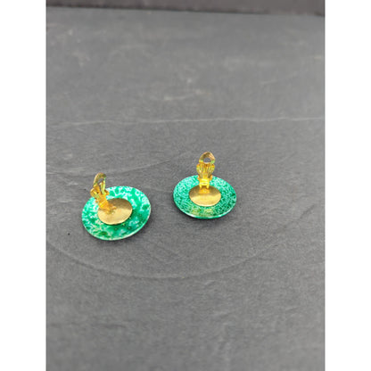 Vintage West Germany Hand Painted Enameled Metal Clip On Earrings Abstract