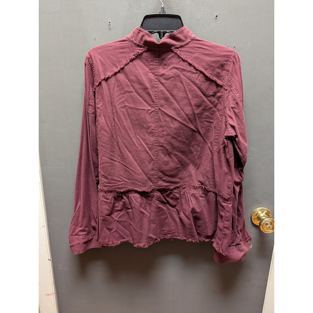 Caslon Women's Plum Button-Front Raw Hem Blouse NWT Size Small Activewear