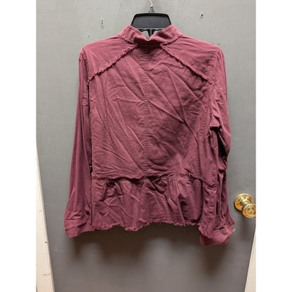 Caslon Women's Plum Button-Front Raw Hem Blouse NWT Size Small Activewear