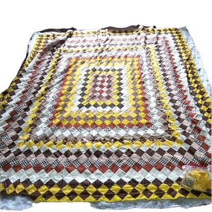Vintage Blanket Quilt Bedspread Unfinished Patchwork 1970s granny square