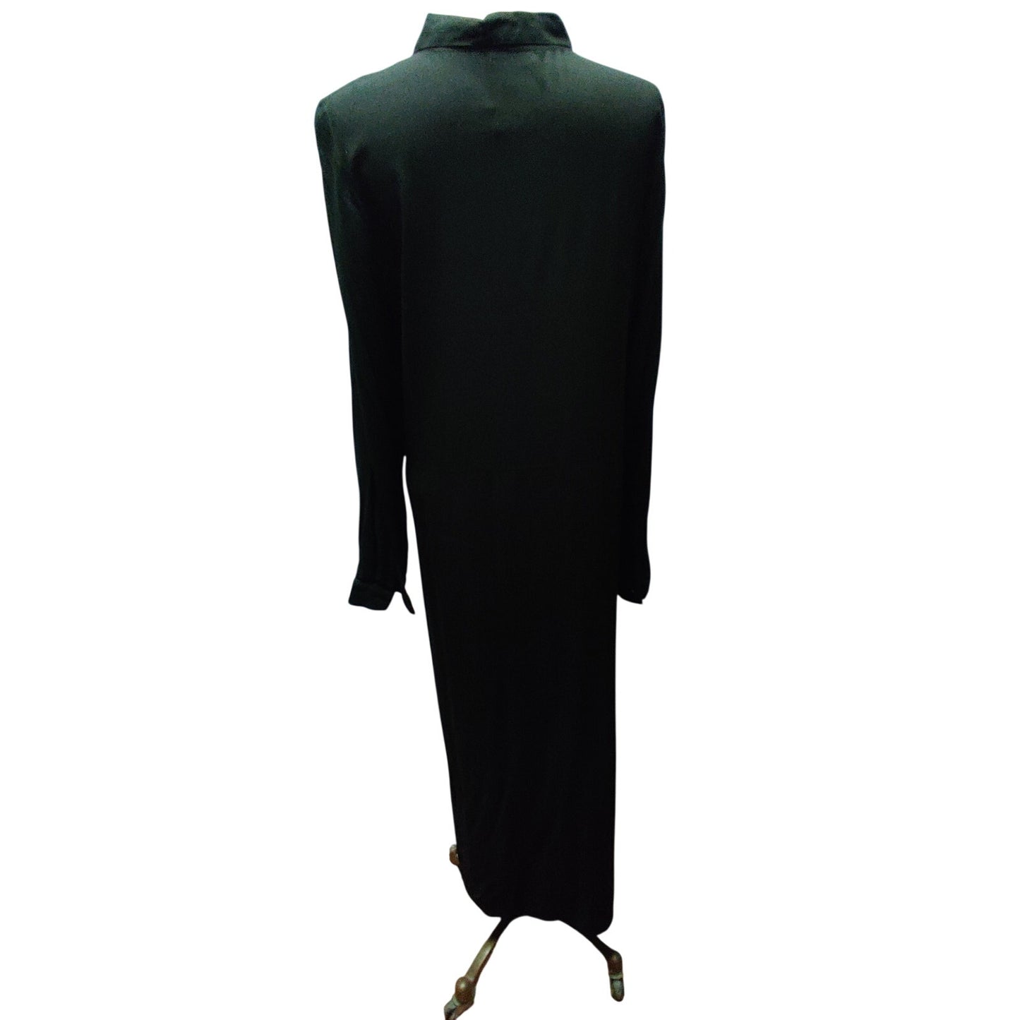 Milan Kiss Black Long-Sleeve Maxi Shirt Dress Viscose XL Collared Button Front