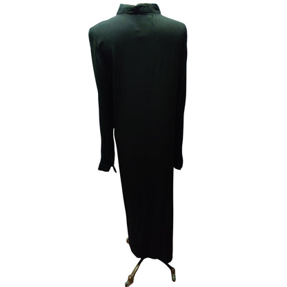 Milan Kiss Black Long-Sleeve Maxi Shirt Dress Viscose XL Collared Button Front