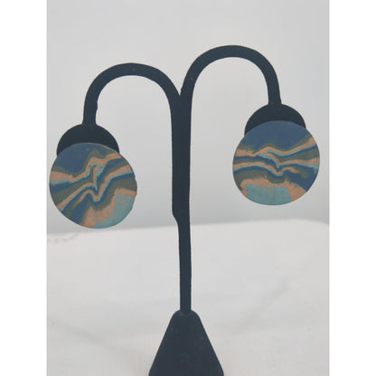 Vintage Mid-Century Modern Swirl Pattern Disc Post Earrings Retro Abstract Find