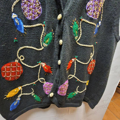 Bobbie Brooks vintage black christmas lights vest sweater Size 22/24W sleeveless