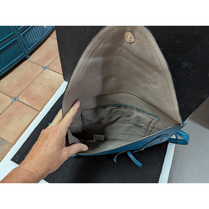 Vegan Faux Pebbled Leather BLUE TEAL bag Clutch shoulder Purse Front zip pockets