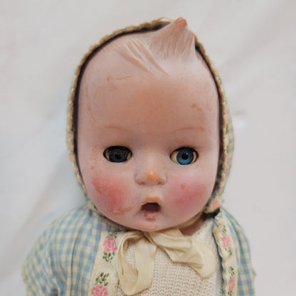Vintage vinyl hummel doll 3pc clothing set bonnet jumper sweater Moving eyes