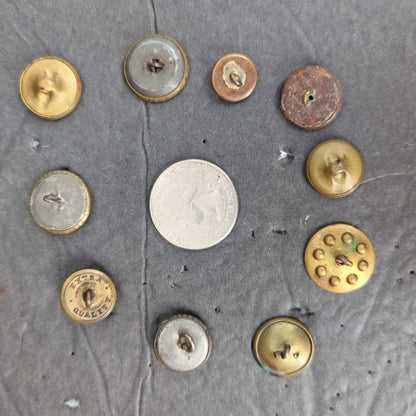 LOT b of 10 Antique Vintage Victorian Brass Mixed Materials Buttons ESTATE FIND