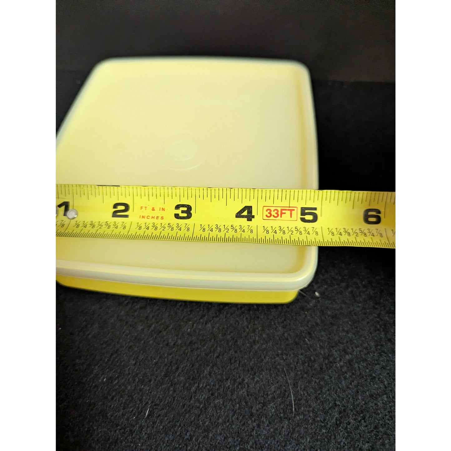 Vintage Tupperware Yellow Square Shallow Food Storage Container Sheer Lid Retro