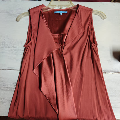 Antonio Melani Silk Blend Drape Front Sleeveless Top Extra Small Rust Blouse XS