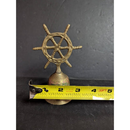 Nautical Captains Table Call Solid Brass Figural Ships Wheel Brass 5" Table Bell
