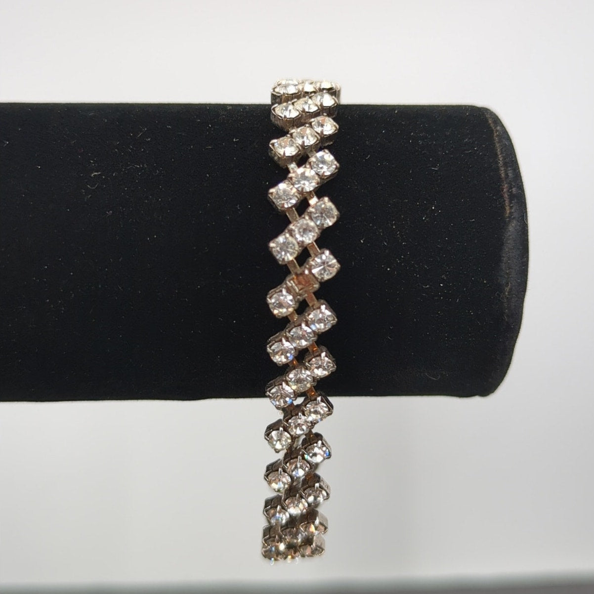 Vintage Old Money Three Row Clear Rhinestone Silver Tone Bracelet Bridal