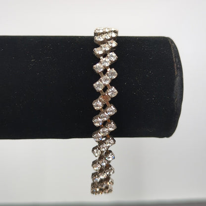 Vintage Old Money Three Row Clear Rhinestone Silver Tone Bracelet Bridal