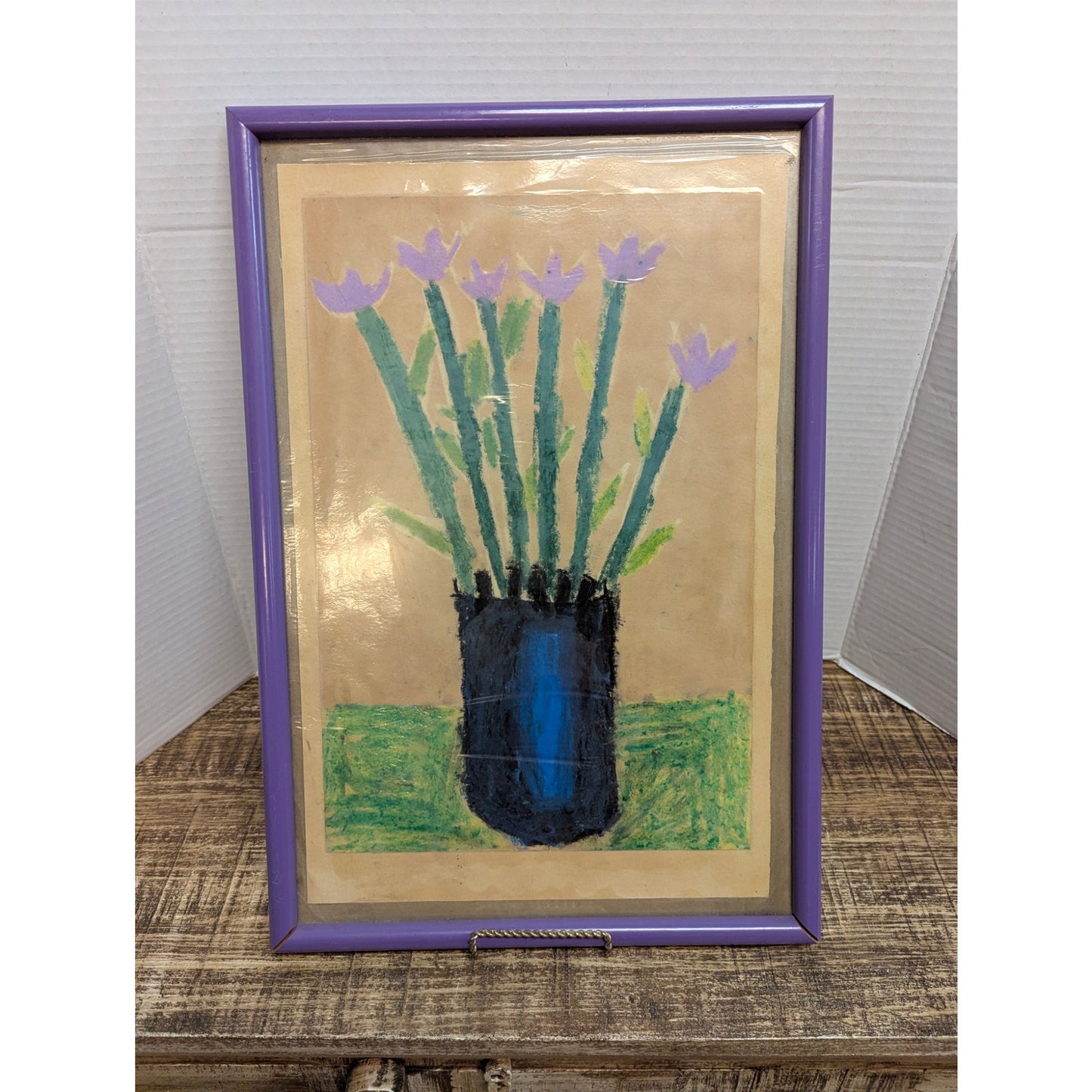 Vintage Original 1986 Naive Floral Pastel Art Framed Outsider Kevin Beason frame