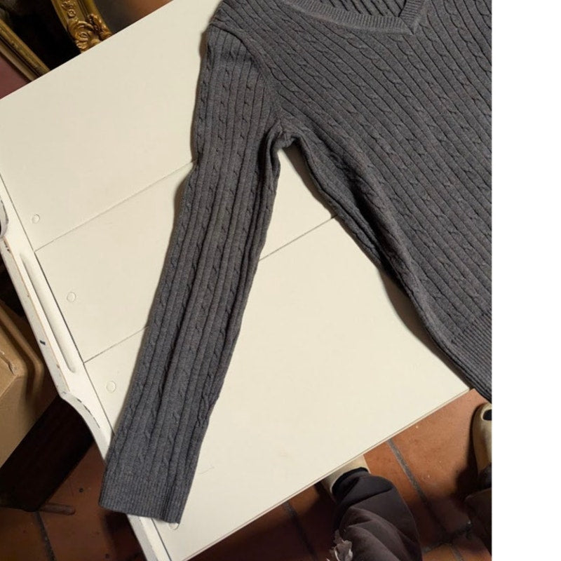 Vintage Tommy Hilfiger Dark Gray Ribbed V-Neck Sweater Size Large Preppy Career