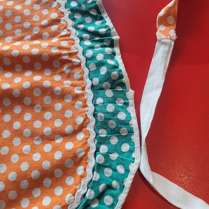 Vintage Orange Teal Polka Dot Pinafore Apron Retro Kitsch Mid-Century 50's Style