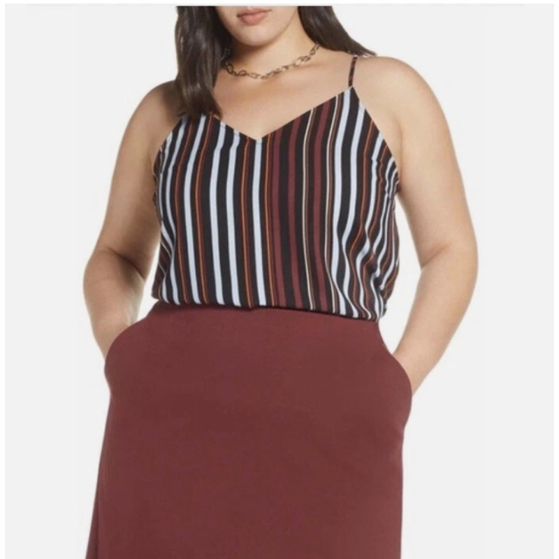 Halogen Womens V-Neck Camisole Multi Stripe Career Top Dressy Spaghetti Strap XS