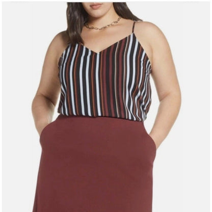 Halogen Womens V-Neck Camisole Multi Stripe Career Top Dressy Spaghetti Strap XS