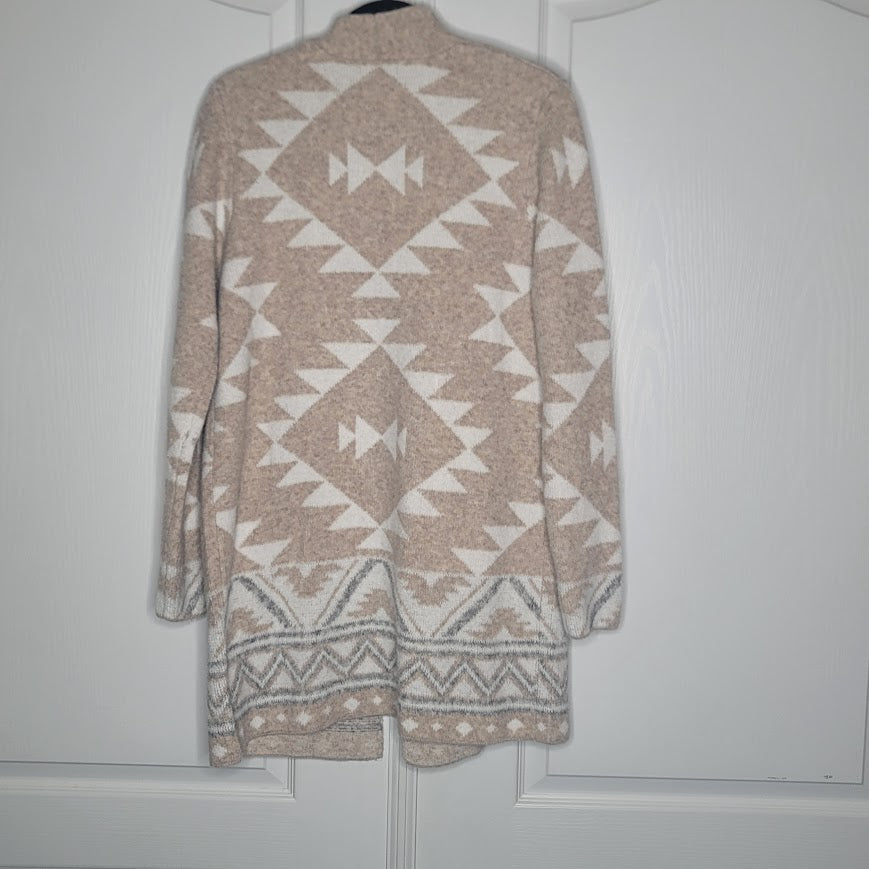 Frye Ladies' tribal geometrric Patterned Cardigan Sweater NEW Medium Tan Cream