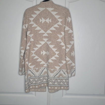 Frye Ladies' tribal geometrric Patterned Cardigan Sweater NEW Medium Tan Cream