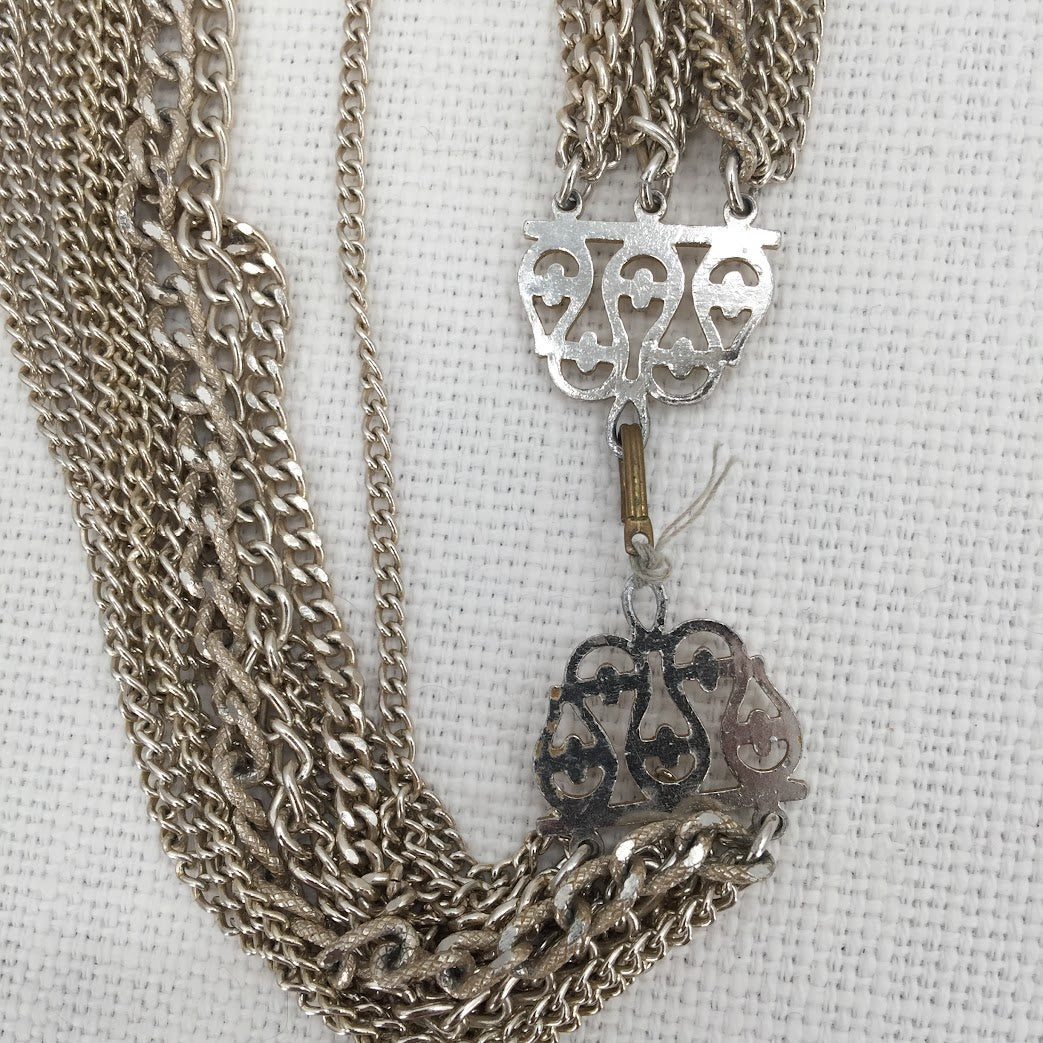 Vintage Fashion Necklace Multi Strands of Chain link Silver-tone REN-Fair DOM