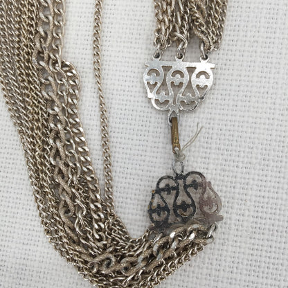 Vintage Fashion Necklace Multi Strands of Chain link Silver-tone REN-Fair DOM