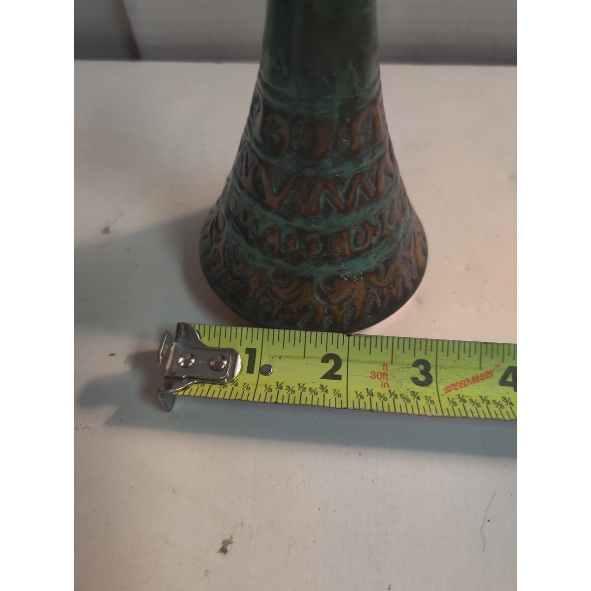 Vintage Hadar Handmade Spain Copper Verde Patina Hammered Vase