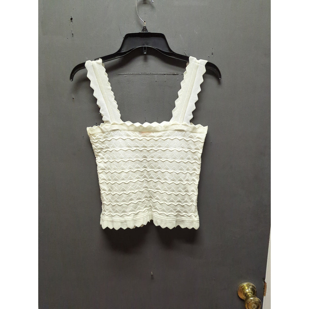GB Gianni Bini Cream Pointelle Knit Scalloped Cami Crop Top Medium Tank