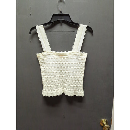 GB Gianni Bini Cream Pointelle Knit Scalloped Cami Crop Top Medium Tank