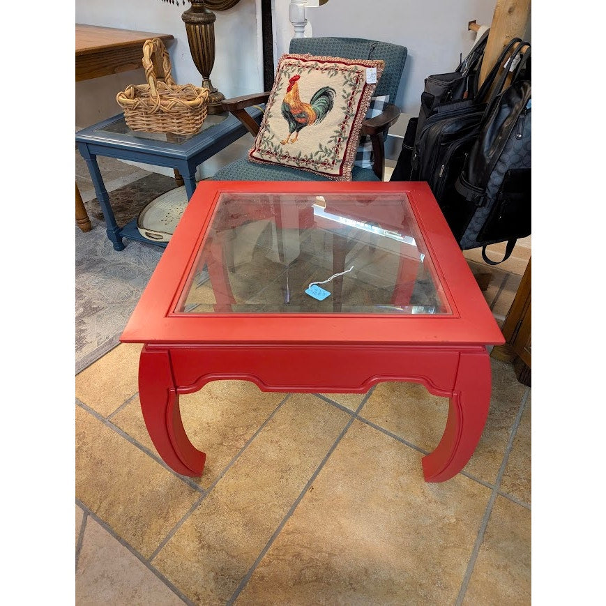 Secondhand Sandies: Red Glass top Asian inspired Coffee table / Side table