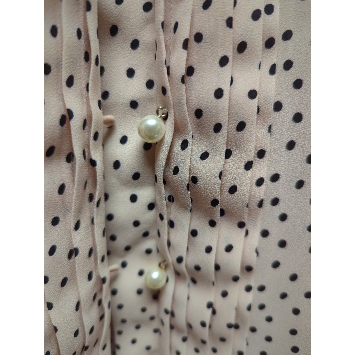 Karl Lagerfeld Pink black Polka Dot Faux Pearl Button Blouse Small Vintage