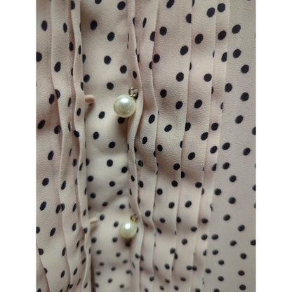 Karl Lagerfeld Pink black Polka Dot Faux Pearl Button Blouse Small Vintage