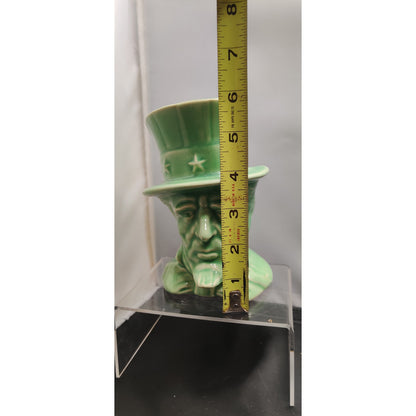 Vintage 1950 Vase Uncle Sam Green Top Hat HeadVase Planter Figurine Collectible