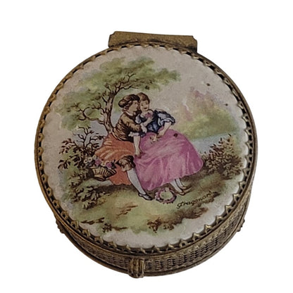 Fragonard Gold Gilded vanity french Trinket box mirrored Chest Picnicing Couple