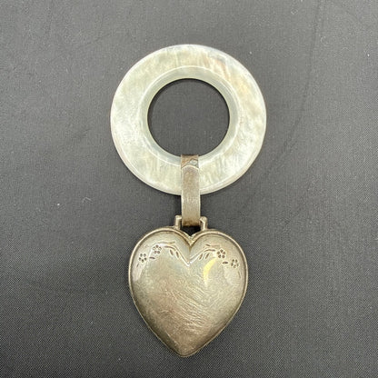 Lullaby Vanessa 1971 engraved Silver Teething Heart w/ mother of pearl Ring