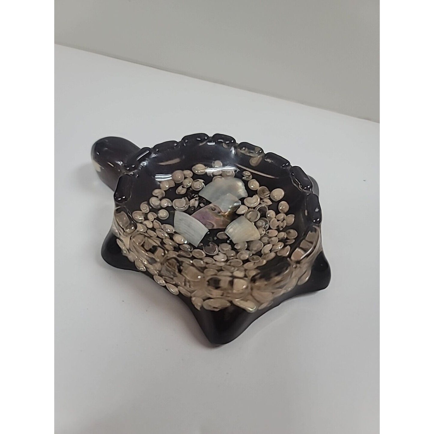 Vintage 1979 Acrylic Lucite Turtle Trinket SOAP Abalone Shells barnacles 5"