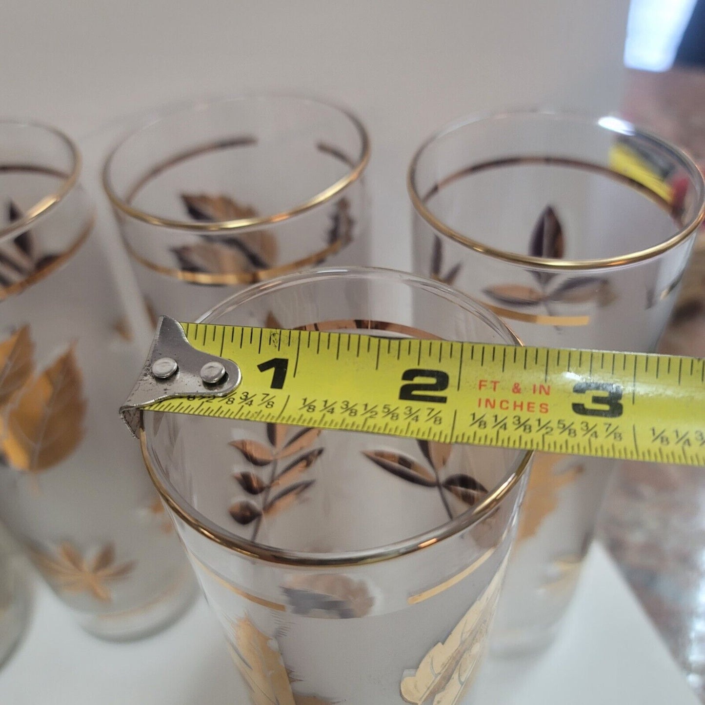 MCM Barware Highball Drinkware Cocktail Set of 8 Libbey Gold Leaves 7'' glasses