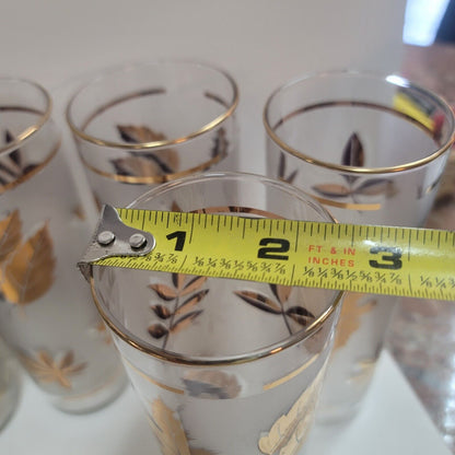 MCM Barware Highball Drinkware Cocktail Set of 8 Libbey Gold Leaves 7'' glasses