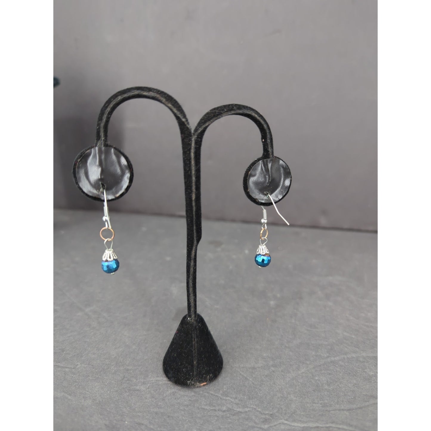 Vintage Silver Tone Blue Bead Dangle Earrings Boho Y2K Aesthetic Fashion