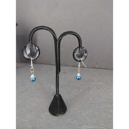 Vintage Silver Tone Blue Bead Dangle Earrings Boho Y2K Aesthetic Fashion