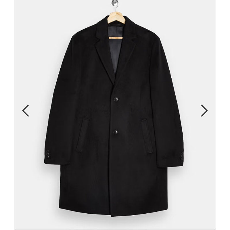 Topman JUSTIN classic fit coat black Size Large Men's NEW Buttons pockets